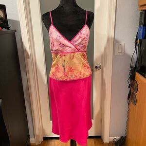 Ann Taylor Pink and Gold Floral Silk Slip Skirt Set